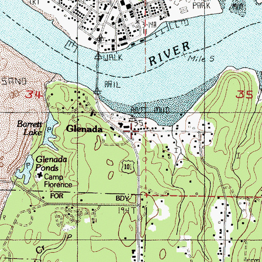 Topographic Map of Glenada Post Office (historical), OR