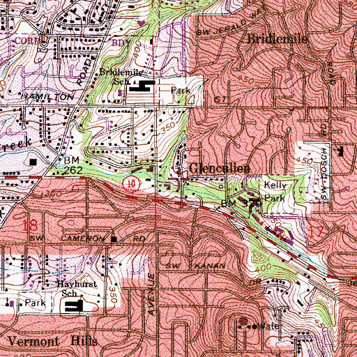 Topographic Map of Glencullen Post Office (historical), OR