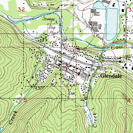 Topographic Map of Glendale Post Office, OR