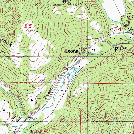Topographic Map of Leona Post Office (historical), OR