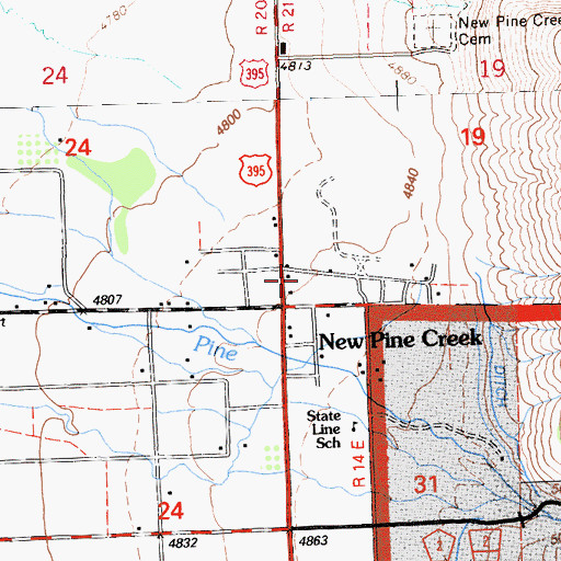 Topographic Map of New Pine Creek Post Office, OR
