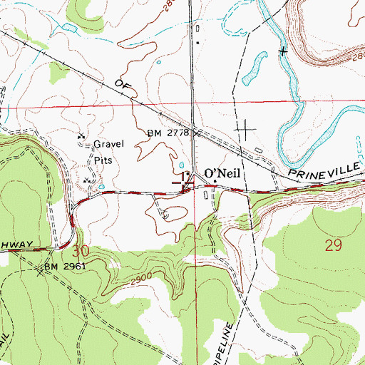 Topographic Map of O'Neil Post Office (historical), OR