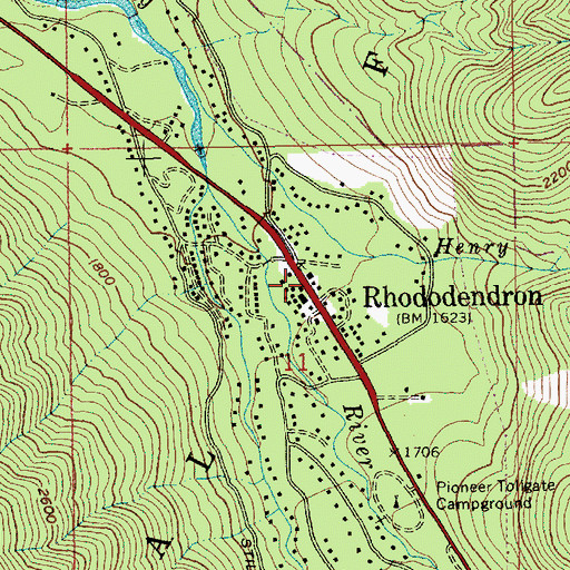 Topographic Map of Rhododendron Post Office, OR