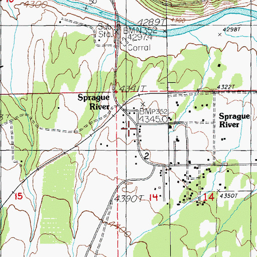 Topographic Map of Sprague River Post Office, OR