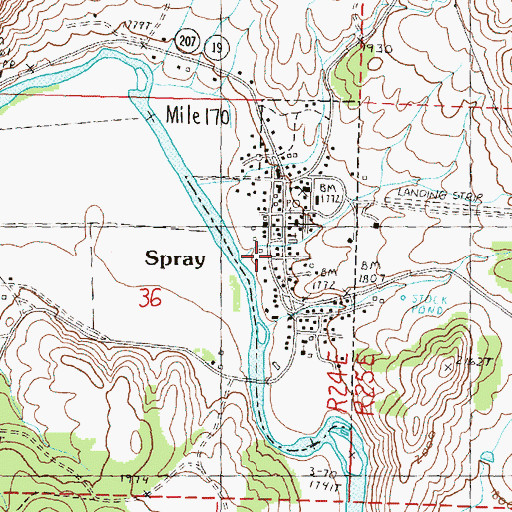 Topographic Map of Spray Post Office, OR