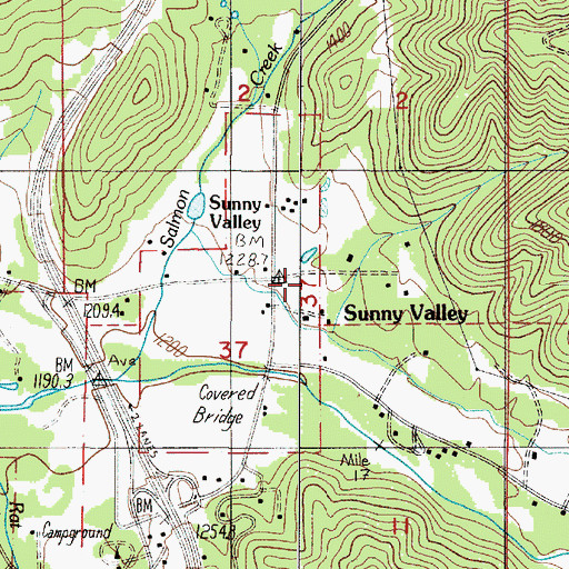 Topographic Map of Sunny Valley Post Office, OR