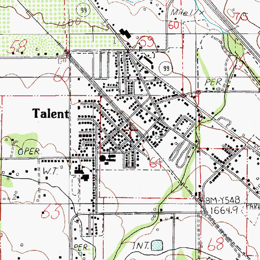 Topographic Map of Talent Post Office, OR