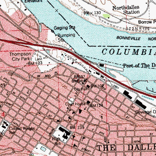 Topographic Map of The Dalles Post Office, OR