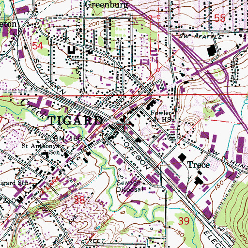 Topographic Map of Tigard Post Office, OR