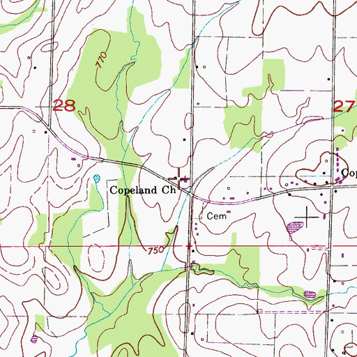 Topographic Map of Copeland Presbyterian Church, AL
