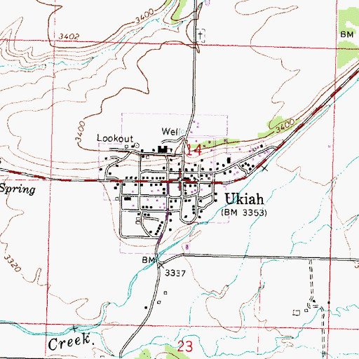 Topographic Map of Ukiah Post Office, OR