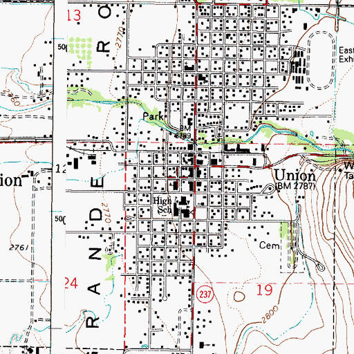 Topographic Map of Union Post Office, OR