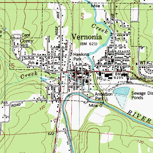 Topographic Map of Vernonia Post Office, OR