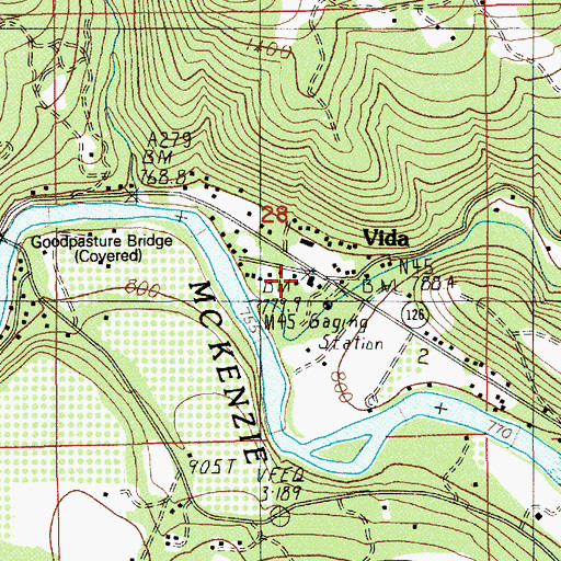 Topographic Map of Vida Post Office, OR