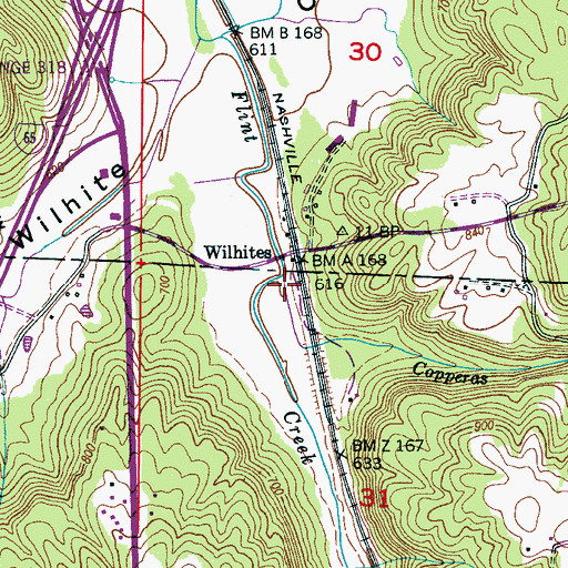 Topographic Map of Copperas Branch, AL