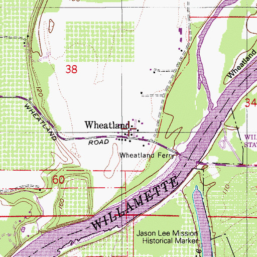 Topographic Map of Wheatland Post Office (historical), OR