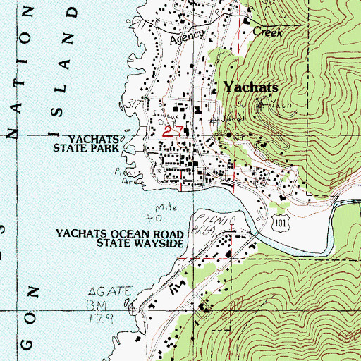Topographic Map of Yachats Post Office, OR