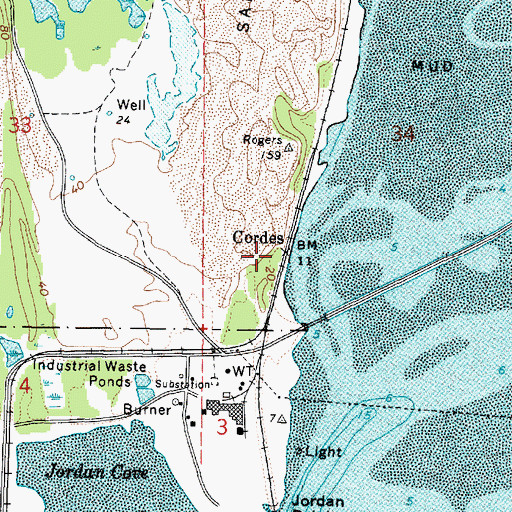 Topographic Map of Cordes, OR