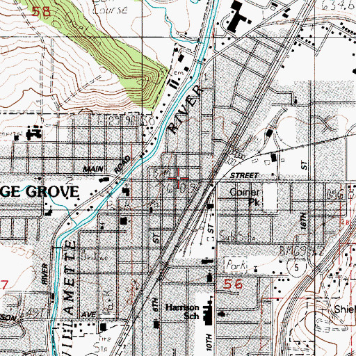 Topographic Map of Cottage Grove, OR