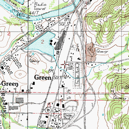 Topographic Map of Green, OR