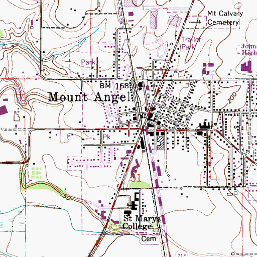 Topographic Map of Mount Angel, OR