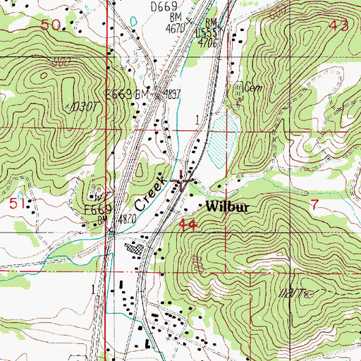 Topographic Map of Wilbur, OR