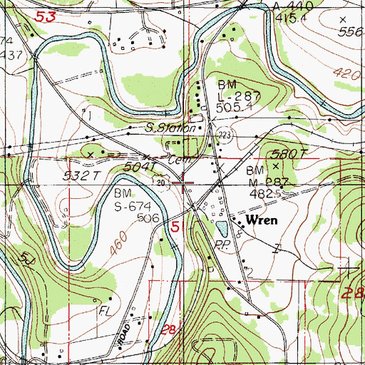 Topographic Map of Wren, OR
