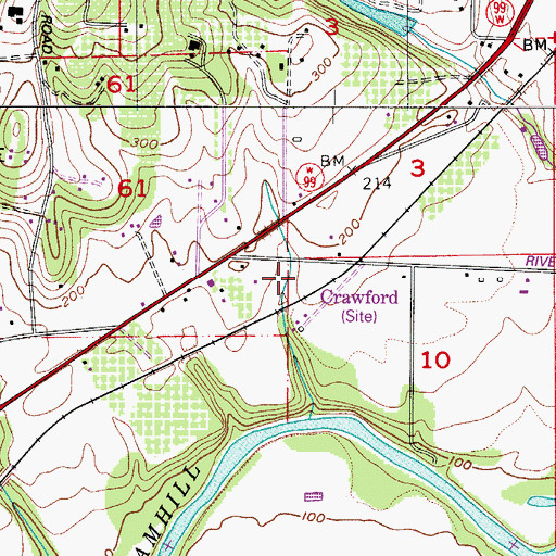 Topographic Map of Crawford (historical), OR