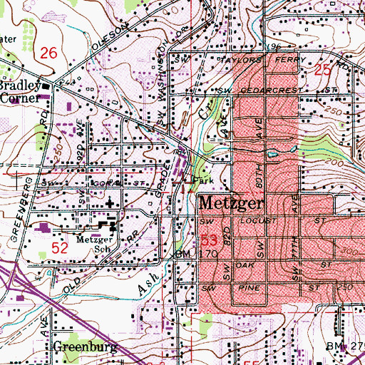 Topographic Map of Metzger County Park, OR