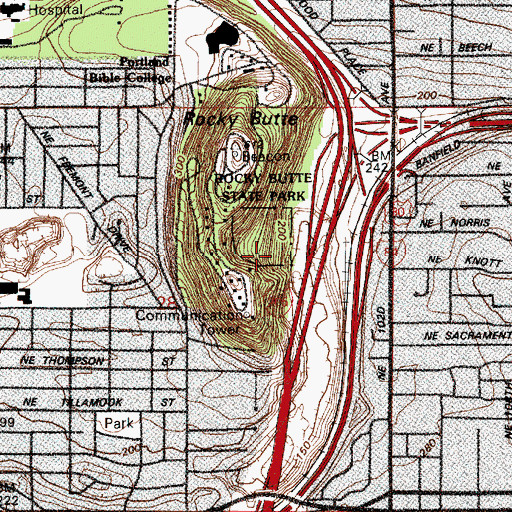 Topographic Map of Rocky Butte State Park, OR