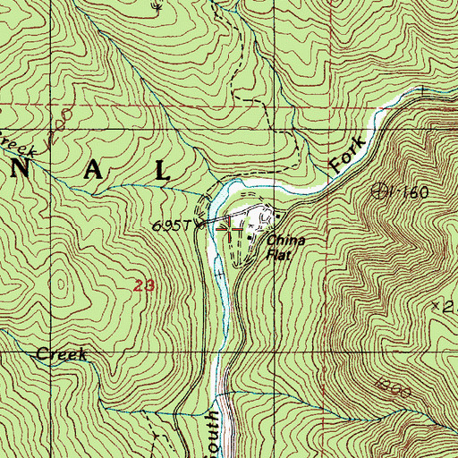 Topographic Map of China Flat Campground, OR