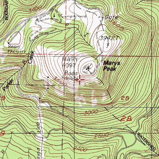 Topographic Map of Marys Peak Botanical Special Interest Area, OR