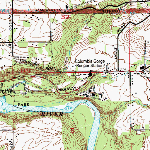Topographic Map of Columbia Gorge District Ranger Office (historical), OR