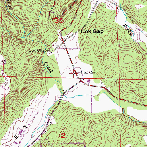 Topographic Map of Cox Cemetery, AL