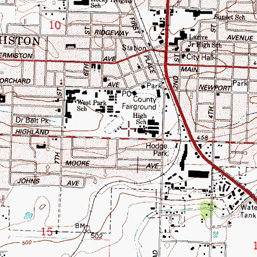 Topographic Map of Hermiston High School, OR