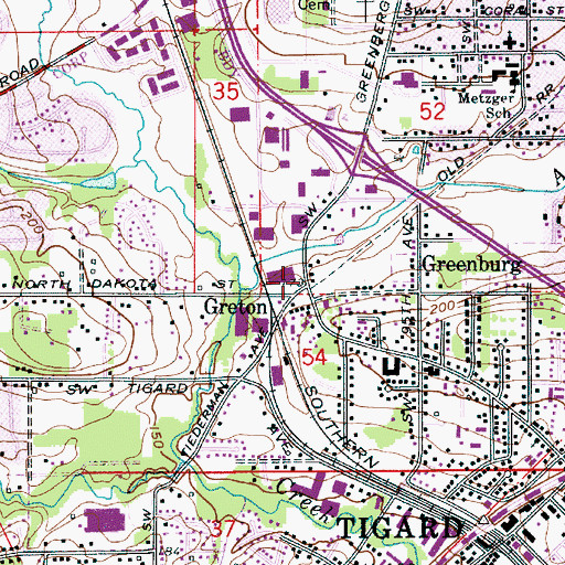 Topographic Map of Greenburg Station (historical), OR