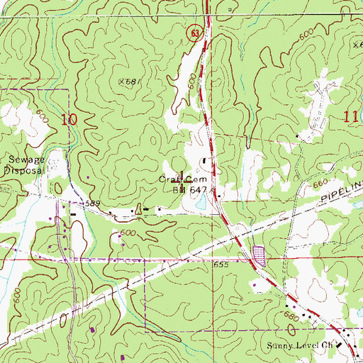 Topographic Map of Craft Cemetery, AL