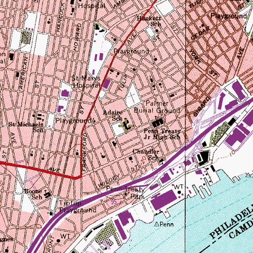 Topographic Map of Adaire School, PA