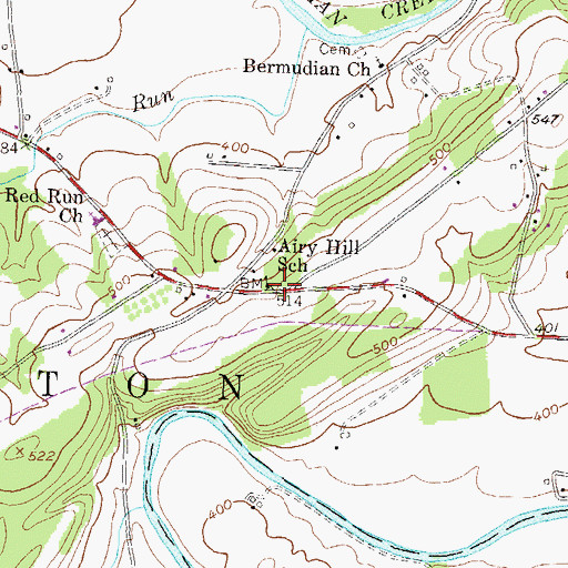 Topographic Map of Airy Hill School, PA