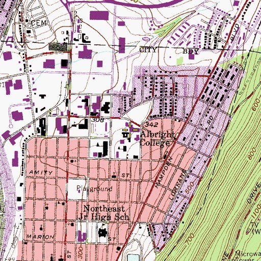 Topographic Map of Albright College, PA