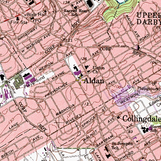 Topographic Map of Aldan, PA