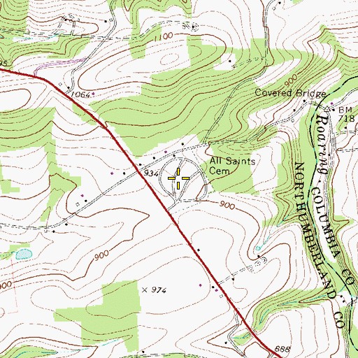 Topographic Map of All Saints Cemetery, PA