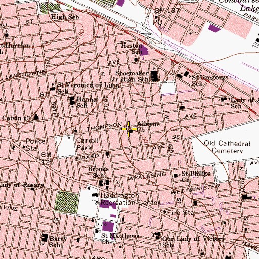 Topographic Map of Alleyne Church, PA