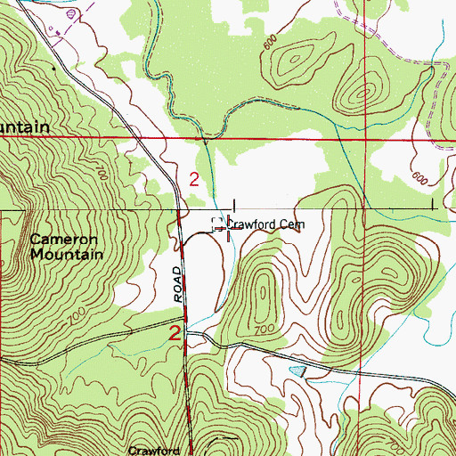 Topographic Map of Crawford Cemetery, AL