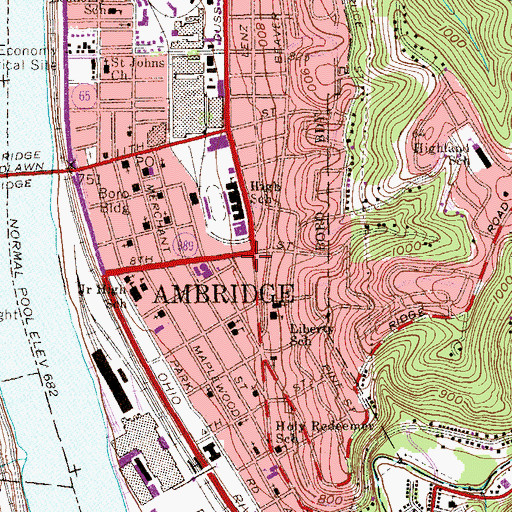 Topographic Map of Ambridge, PA