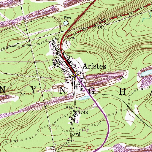 Topographic Map of Aristes, PA