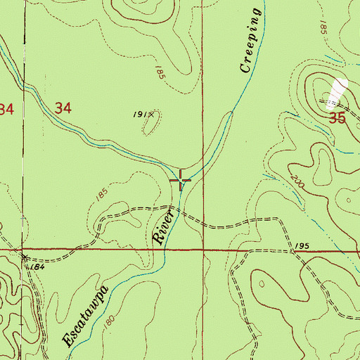 Topographic Map of Creeping Swamp Creek, AL