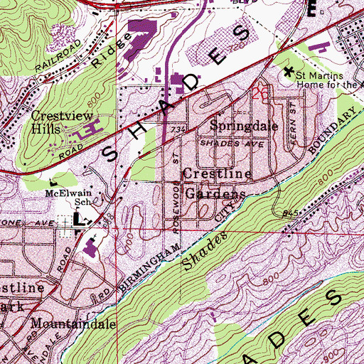 Topographic Map of Crestline Gardens, AL