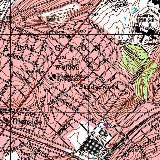 Topographic Map of Baederwood, PA