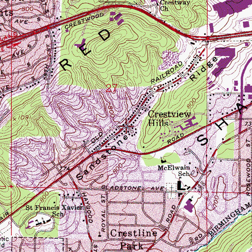 Topographic Map of Crestview Hills, AL